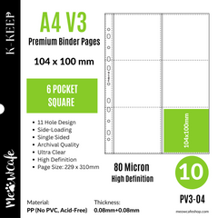 K-KEEP [A4 V3] -  6 Pocket (Square) - 11 Holes Premium Binder Pages, 80 Micron Thick, High Definition (Pack of 10) - (PV3-04)