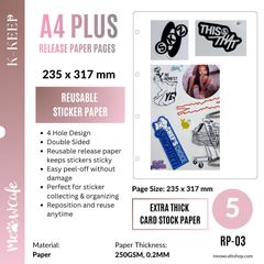 [Sticker Storage] K-KEEP [A4 PLUS] - Release Paper Pages (235x317mm) - 4 Holes, Double-Sided, 250gsm Extra Thick (Pack of 5) - (RP-03)