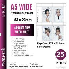 [New Layout] K-KEEP [A5 Wide] -  4 Pocket Slim (63x93mm)- 7 Holes Premium Binder Pages, 100 Micron Thick, High Definition