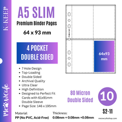 K-KEEP [A5 Slim] 4 Pocket - 64x93mm Double Sided Page. 7 Holes Premium Binder Pages, Double Sleeve Perfect Fit, 100 Micron Thick, High Definition (Pack of 25) S2-11