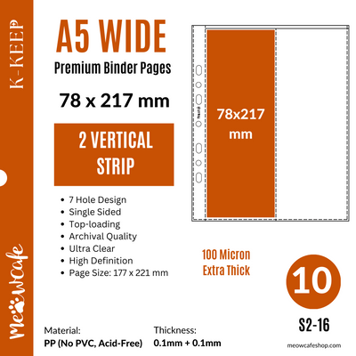 K-KEEP [A5 Wide] -  2 Vertical Pocket- 7 Holes Premium Binder Pages, 100 Micron Thick, High Definition (Pack of 10) s2-16