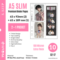 K-KEEP [A5 Slim] Custom Inclusion Page - [2+1 Pocket] Fit 2 Photocard and 1 Photo Strip - Single-Sided 7 Holes Premium Binder Pages, 100 Micron Thick, High Definition (Pack of 10) S2-17