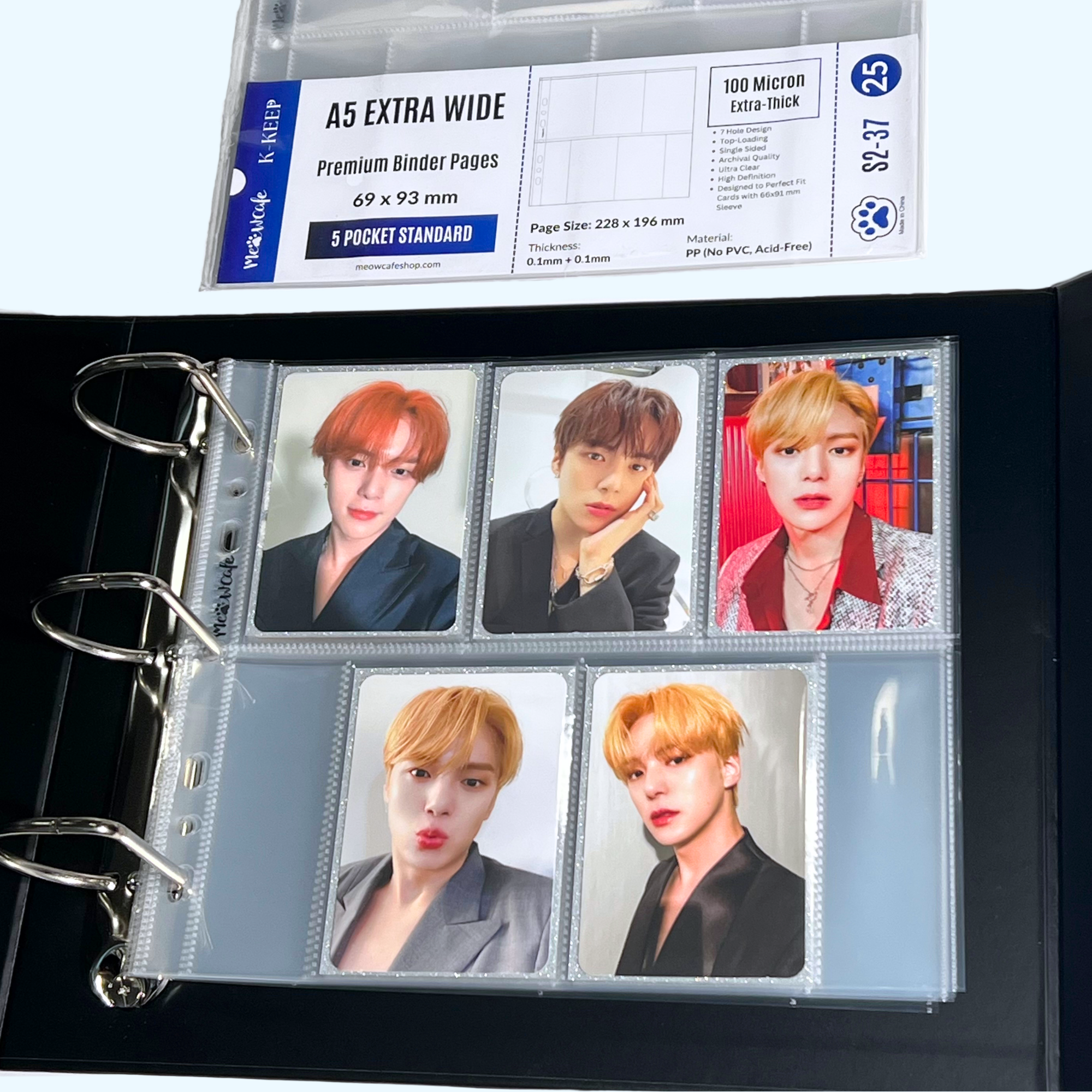 K-KEEP [A5 Extra-Wide] - 5 Pocket Standard 69x93mm - [For Perfect Fit 66x91mm Sleeve] Single Sided Premium Binder Pages Perfect Fit Teleca Card, Pokemon (25 Pages) - S2-37