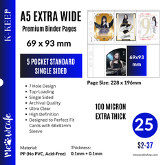 [PRE ORDER][Ship on Aug 30th] K-KEEP [A5 Extra-Wide] - 5 Pocket Standard 69x93mm - [For Perfect Fit 66x91mm Sleeve] Single Sided Premium Binder Pages Perfect Fit Teleca Card, Pokemon (25 Pages) - S2-37
