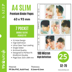 K-KEEP [A4 Slim] - 7 Pocket Slim (63x93mm)- 11 Holes Premium Binder Pages, 100 Micron Thick, High Definition for OT7 Sets(Pack of 25) - (S2-70)