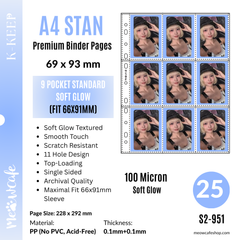 [Soft Glow Series] K-KEEP [A4 Standard] - 9 Pocket (69x93mm)- 11 Holes Premium Binder Pages, 100 Micron Thick (Pack of 25) - (S2-951)
