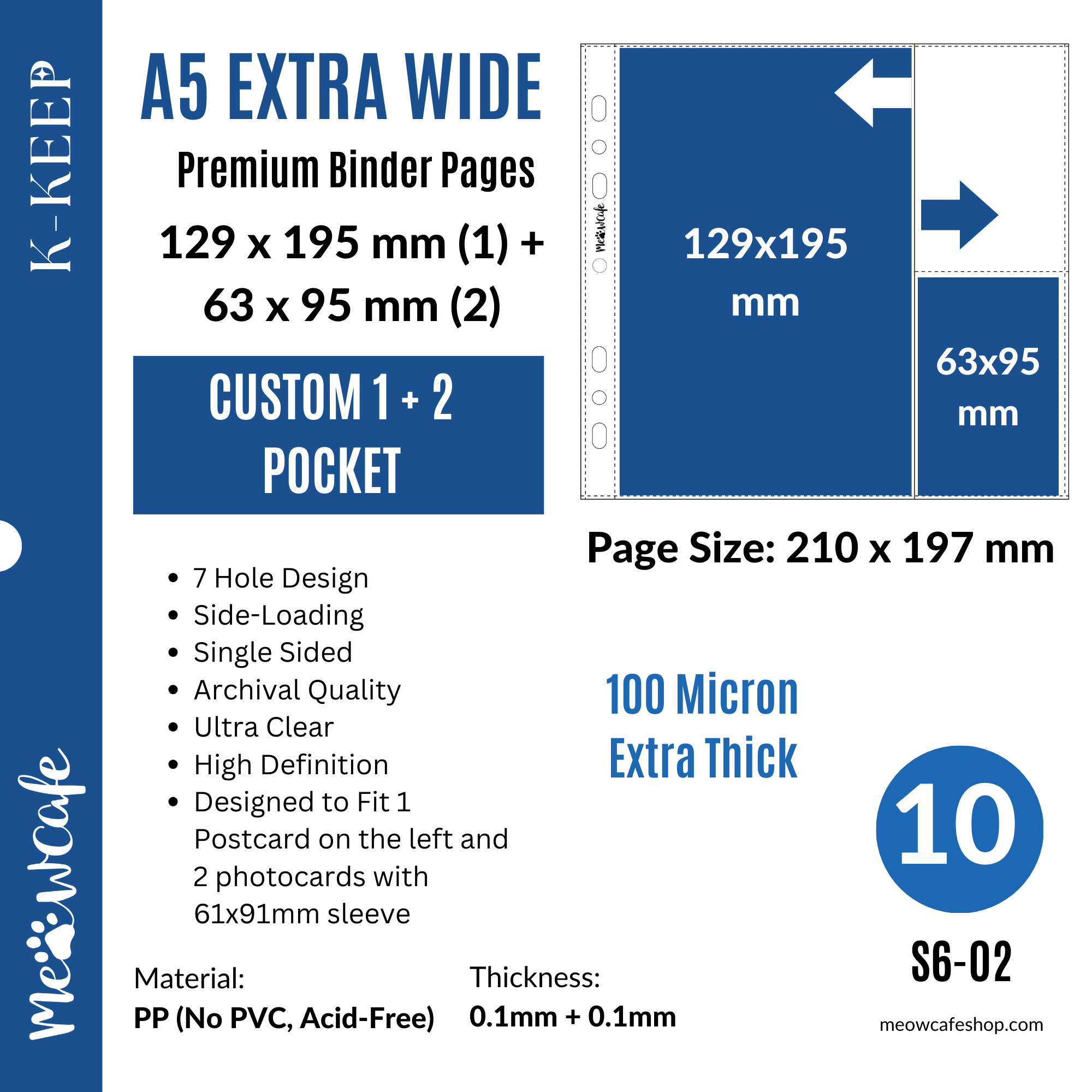 K-KEEP [A5 Extra-Wide] - Custom Inclusion Pages- Single Sided Premium Binder Pages (Same Outer dimension as A5 Extra Wide Slim Pages)