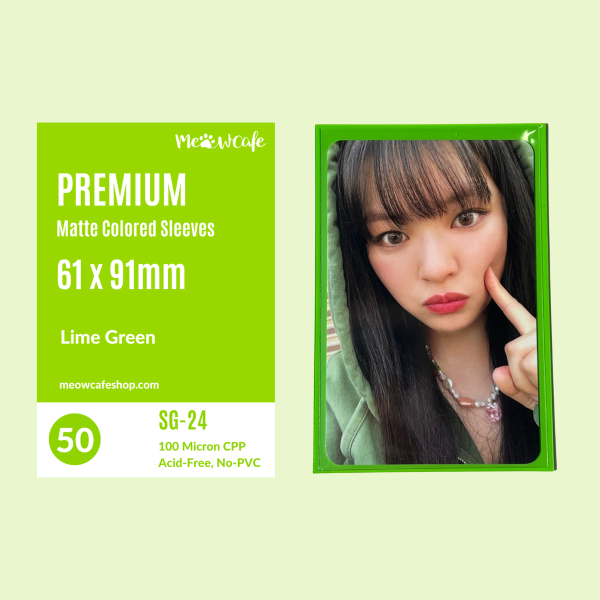 Meowcafe [61x91 mm] Premium Colored Matte Sleeves - Lime Green (SG-24)