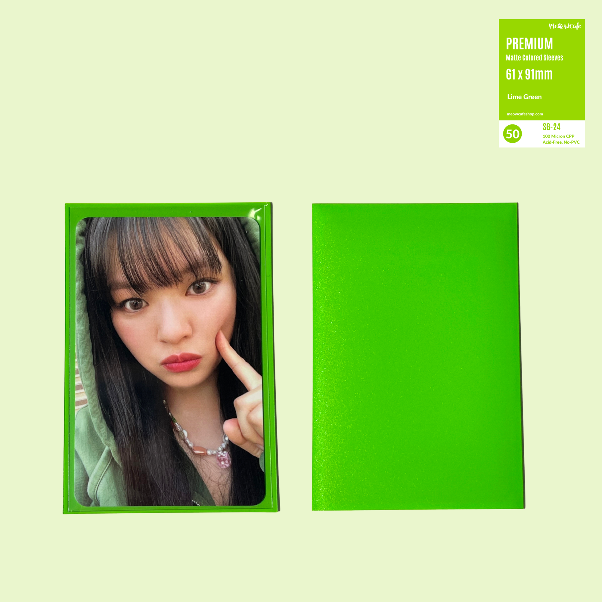 Meowcafe [61x91 mm] Premium Colored Matte Sleeves - Lime Green (SG-24)