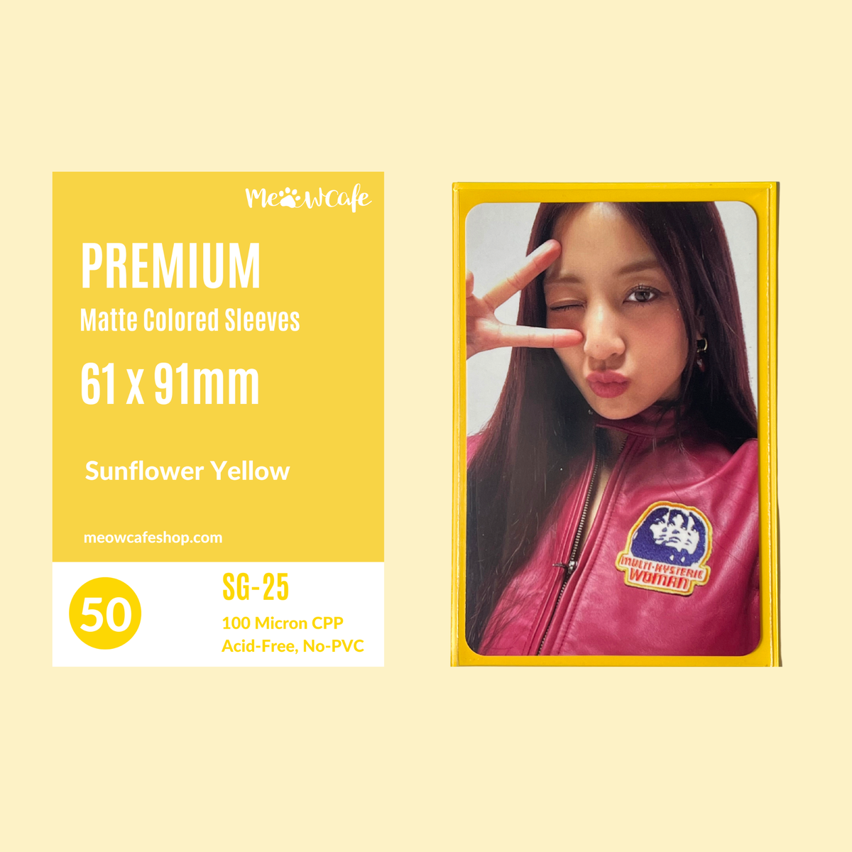 Meowcafe [61x91 mm] Premium Colored Matte Sleeves - Sunflower Yellow (SG-25)