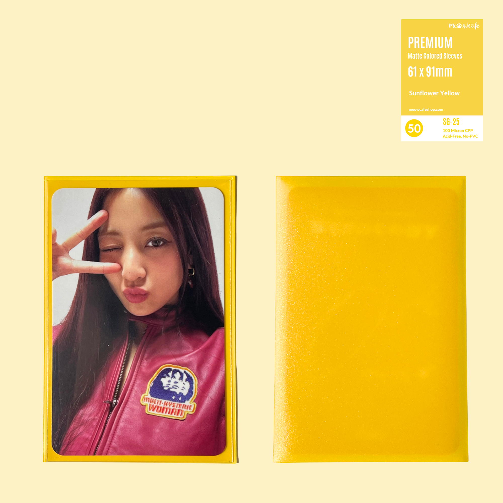 Meowcafe [61x91 mm] Premium Colored Matte Sleeves - Sunflower Yellow (SG-25)