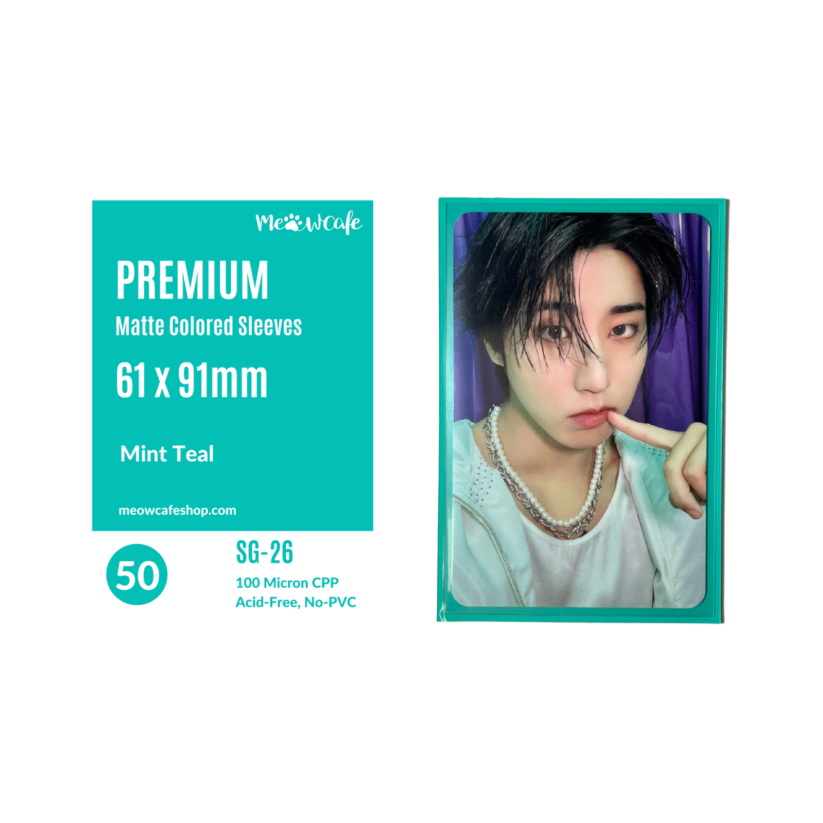 Meowcafe [61x91 mm] Premium Colored Matte Sleeves - Mint Teal (SG-26)