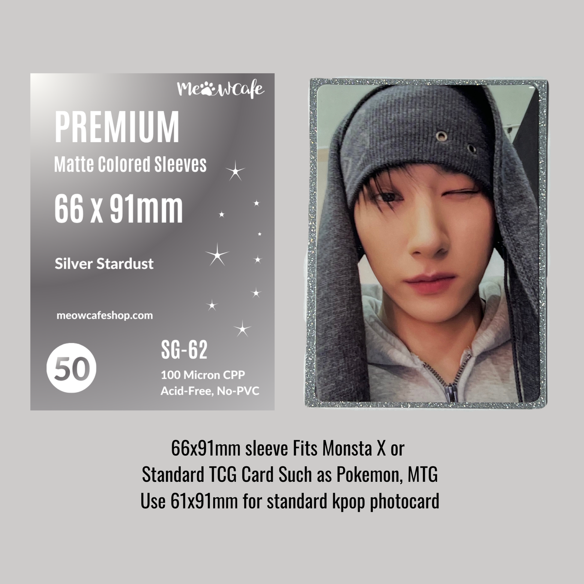 [For TCG Cards]Meowcafe [66x91 mm] Premium Colored Matte Sleeves Series - Silver Stardust (SG-62)