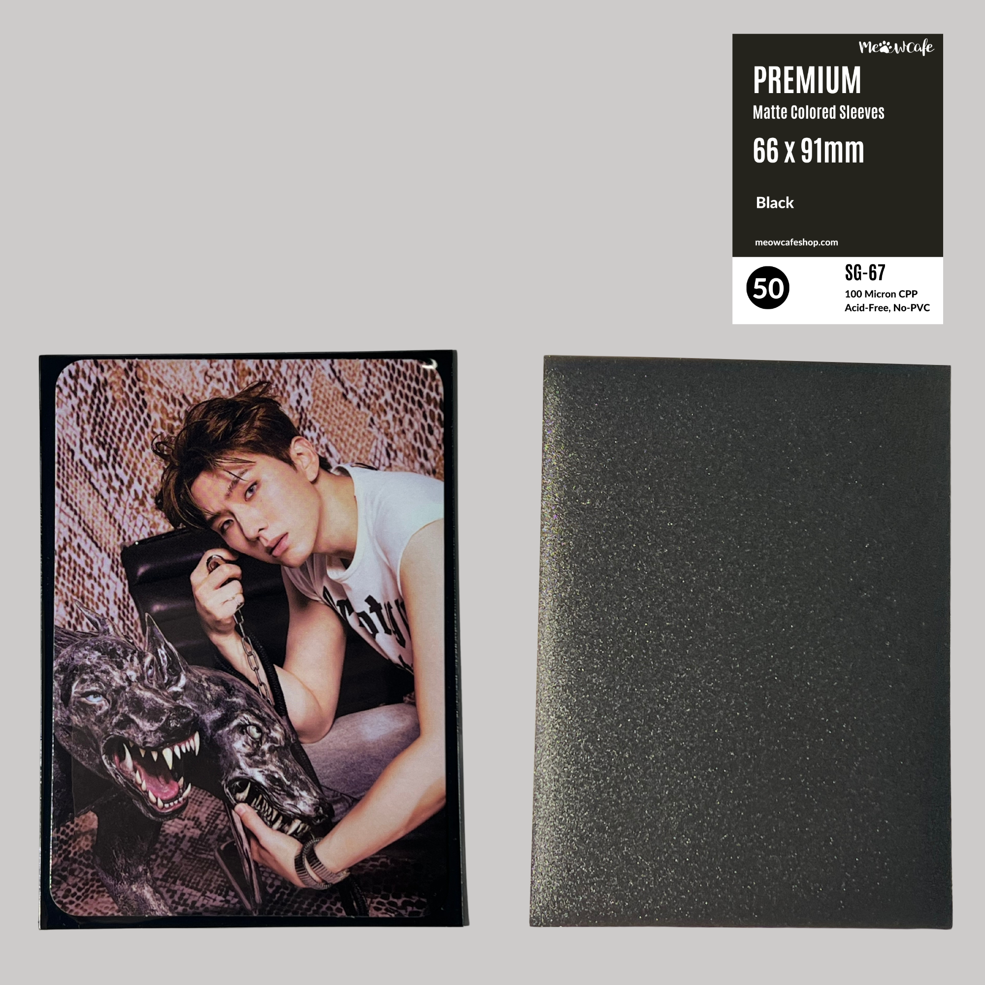 [For TCG Card] Meowcafe [66x91 mm] Premium Colored Matte Sleeves - Black (SG-67)