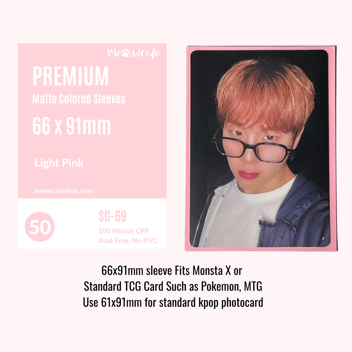 [For TCG Card] Meowcafe [66x91 mm] Premium Colored Matte Sleeves - Light Pink (SG-69)