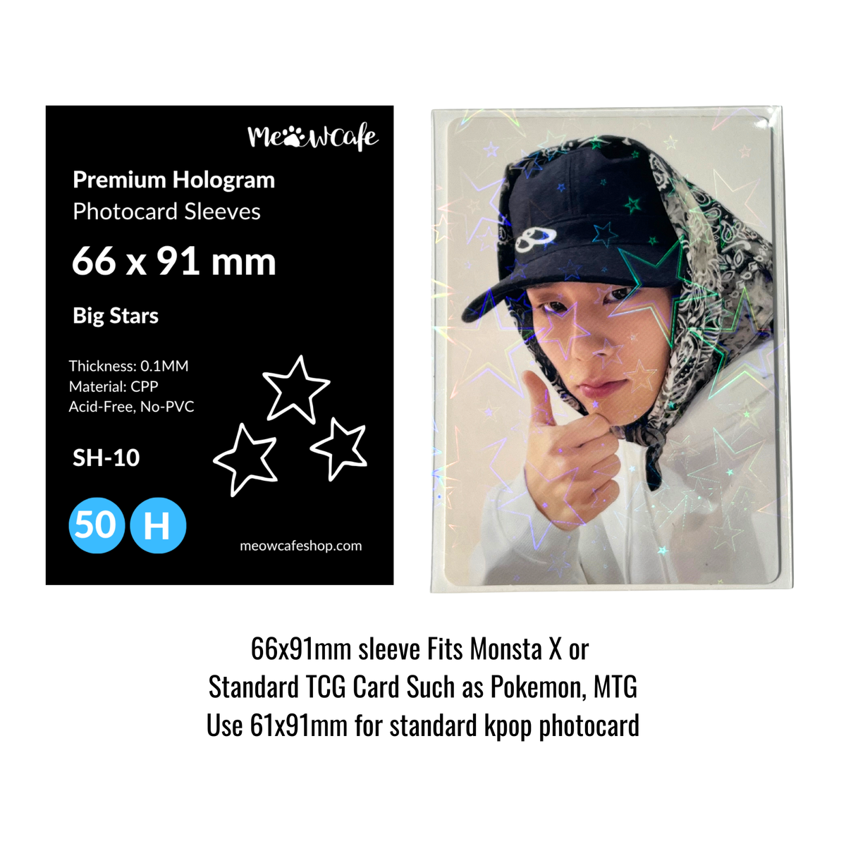 [For TCG Card] [66x91 mm] Meowcafe Premium Holographic CPP Photocard Sleeve - [Hologram Big Stars] (SH-10)