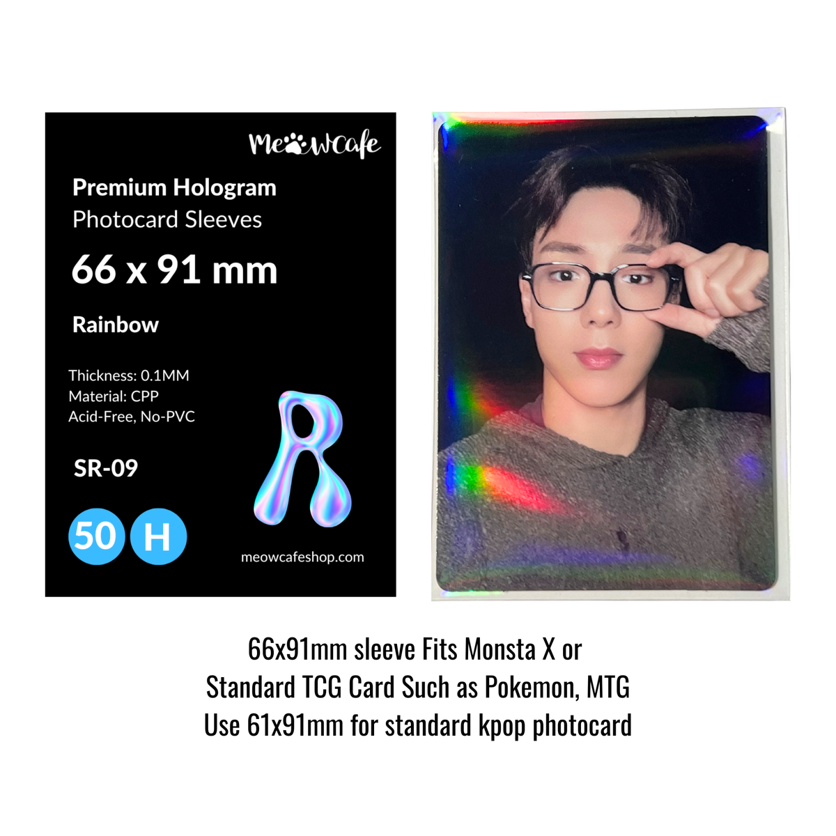 [For TCG Card] [66x91 mm] Meowcafe Premium Holographic CPP Photocard Sleeve - [Hologram Rainbow] (SR-09)
