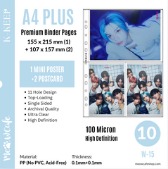 K-KEEP [A4 PLUS] - Custom 1+2 Pocket - 1 Mini Poster + 2 Postcard Page- 11 Holes Premium Binder Pages, 100 Micron Thick, High Definition (Pack of 10) (W-15)