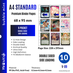 [Side-Loading][Double Sided] K-KEEP [A4 Standard] - 9 Pocket (68x95mm) - 11 Holes Premium Binder Pages, 100 Micron Thick, High Definition (Pack of 10) - (V-09) Fits Any A4 & Office 3-Ring Binder, for Pokemon, Magic, One Piece TCG Cards in 66x91mm Sleeves