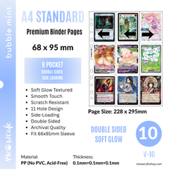 [Soft Glow Series][Side-Loading][Double Sided] K-KEEP [A4 Standard] - 9 Pocket (68x95mm) - 11 Holes Premium Binder Pages, 100 Micron Thick(Pack of 10) - (V-10) Fits Any A4 & Office 3-Ring Binder, for Pokemon, Magic, One Piece TCG Cards in 66x91mm Sleeves