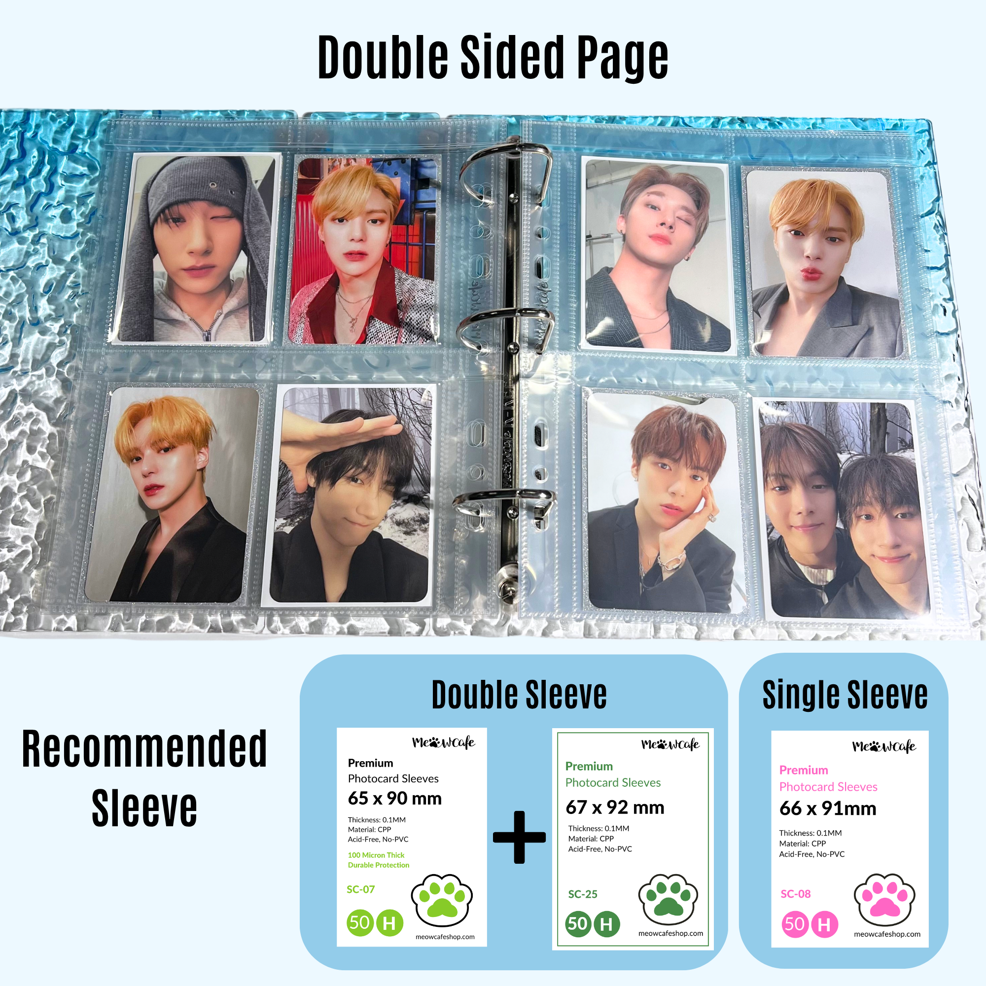 [Double Sided] K-KEEP [A5 Wide] -  4 Pocket Standard (71 x 94mm)- 7 Holes Premium Binder Pages, 100 Micron Thick, High Definition V-24