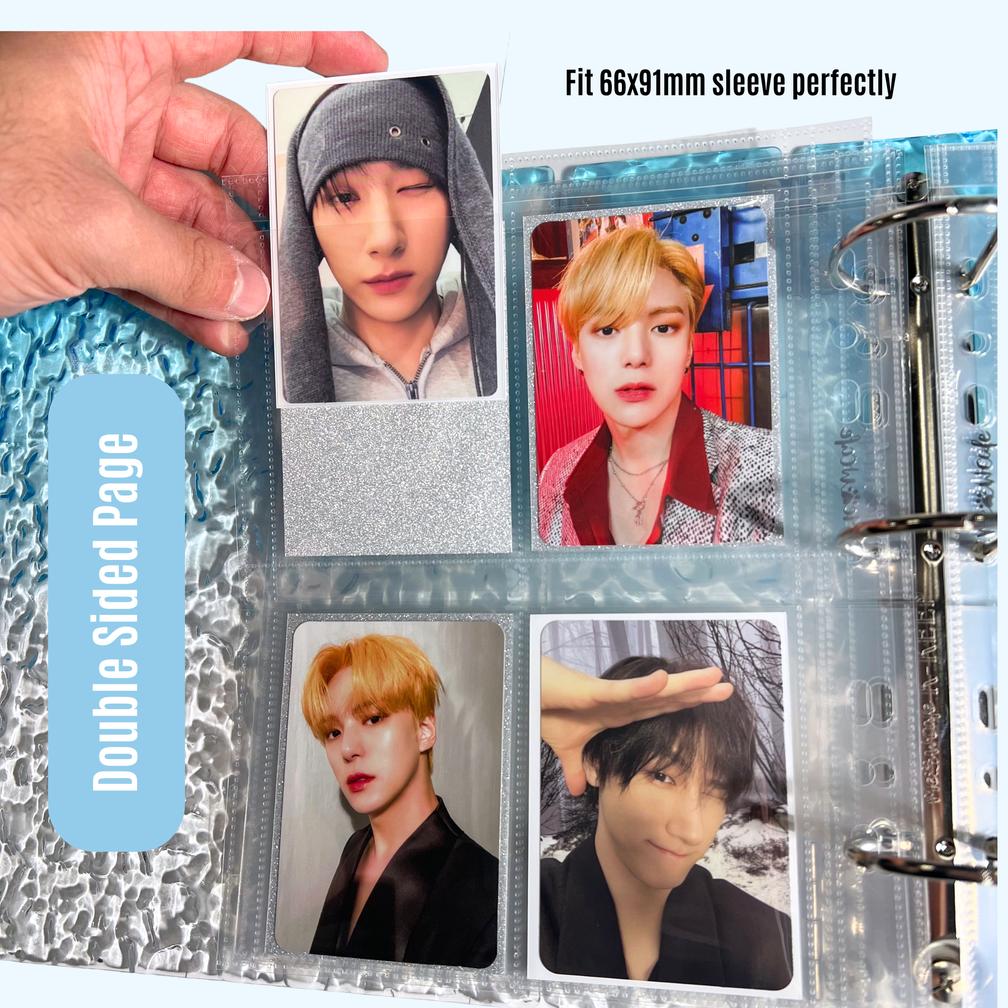 [Double Sided] K-KEEP [A5 Wide] -  4 Pocket Standard (71 x 94mm)- 7 Holes Premium Binder Pages, 100 Micron Thick, High Definition V-24