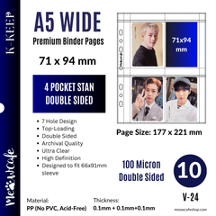[PRE ORDER][Ship on Aug 30th] [Double Sided] K-KEEP [A5 Wide] -  4 Pocket Standard (71 x 94mm)- 7 Holes Premium Binder Pages, 100 Micron Thick, High Definition V-24