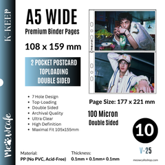 [PRE ORDER][Ship on Aug 30th] [Double Sided] K-KEEP [A5 Wide] - 2 Pocket Postcard, 7 Holes Premium Binder Pages, 100 Micron Thick, High Definition (Pack of 10) V-25