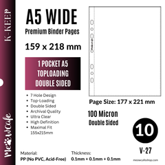 [PRE ORDER][Ship on Aug 30th] [Double Sided] K-KEEP [A5 Wide] - 1 Pocket Mini Poster (159x218MM), 7 Holes Premium Binder Pages, 100 Micron Thick, High Definition (Pack of 10) V-27
