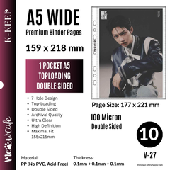 [PRE ORDER][Ship on Aug 30th] [Double Sided] K-KEEP [A5 Wide] - 1 Pocket Mini Poster (159x218MM), 7 Holes Premium Binder Pages, 100 Micron Thick, High Definition (Pack of 10) V-27