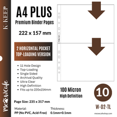 [Top-loading Version] K-KEEP [A4 PLUS] - 2 Pocket Mini Poster Page- 11 Holes Premium Binder Pages, 100 Micron Thick, High Definition (Pack of 10)