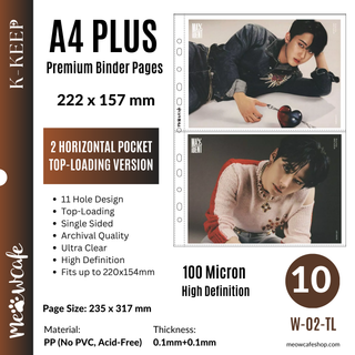 [Top-loading Version] K-KEEP [A4 PLUS] - 2 Pocket Mini Poster Page- 222x157 mm - 11 Holes Premium Binder Pages, 100 Micron Thick, High Definition (Pack of 10)