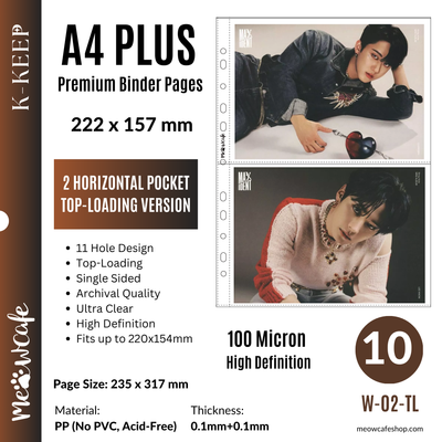 [Top-loading Version] K-KEEP [A4 PLUS] - 2 Pocket Mini Poster Page- 222x157 mm - 11 Holes Premium Binder Pages, 100 Micron Thick, High Definition (Pack of 10)