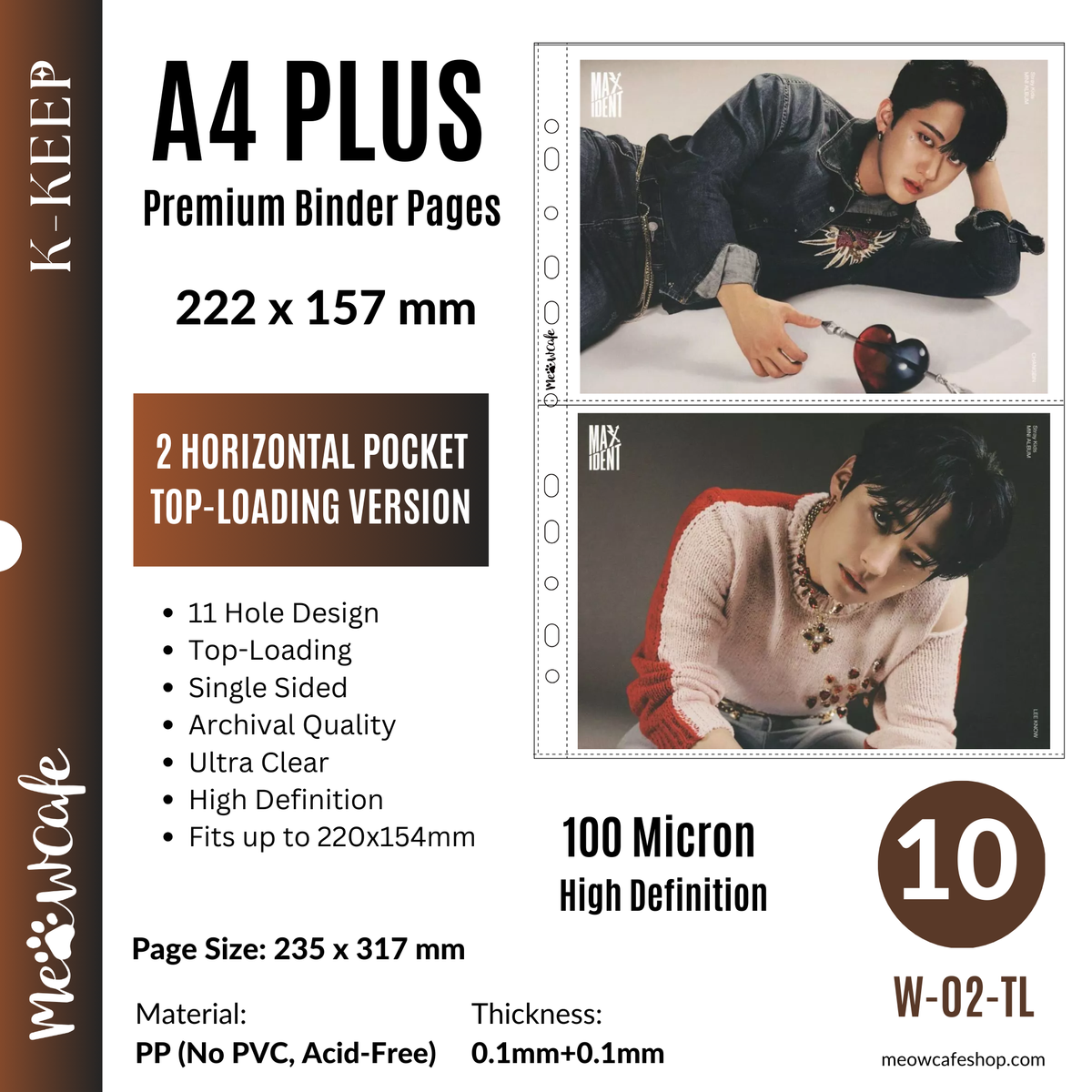 [Top-loading Version] K-KEEP [A4 PLUS] - 2 Pocket Mini Poster Page- 11 Holes Premium Binder Pages, 100 Micron Thick, High Definition (Pack of 10)