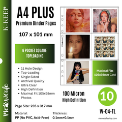 [Top-Loading Version] K-KEEP [A4 PLUS] -  6 Pocket (Square) - 11 Holes Premium Binder Pages, 100 Micron Thick, High Definition (Pack of 10) - (W-04-TL)