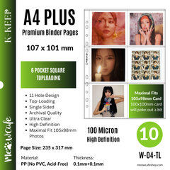 [Top-Loading Version] K-KEEP [A4 PLUS] -  6 Pocket (Square) - 11 Holes Premium Binder Pages, 100 Micron Thick, High Definition (Pack of 10) - (W-04-TL)