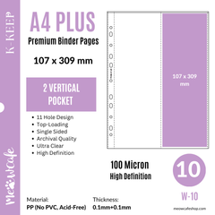 K-KEEP [A4 PLUS] -  2 Vertical Pocket - 11 Holes Premium Binder Pages, 100 Micron Thick, High Definition (Pack of 10) - (W-10)
