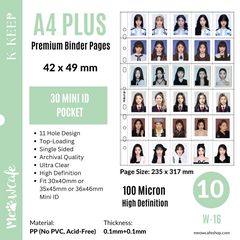 [FREE 20 Pages ON $70+] [B Grade] K-KEEP [A4 PLUS] - 30 Pocket Mini ID Page - 11 Holes Premium Binder Pages, 100 Micron Thick, High Definition (Pack of 10) (W-16)