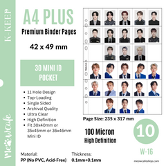 K-KEEP [A4 PLUS] - 30 Pocket Mini ID Page - 11 Holes Premium Binder Pages, 100 Micron Thick, High Definition (Pack of 10) (W-16)
