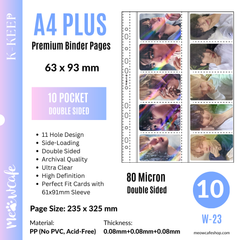 [PRE-ORDER] [Double Sided] K-KEEP [A4 PLUS] - 10 Pocket 63x93mm - 11 Holes Premium Binder Pages, 100 Micron Thick, High Definition (Pack of 10) - (W-23)