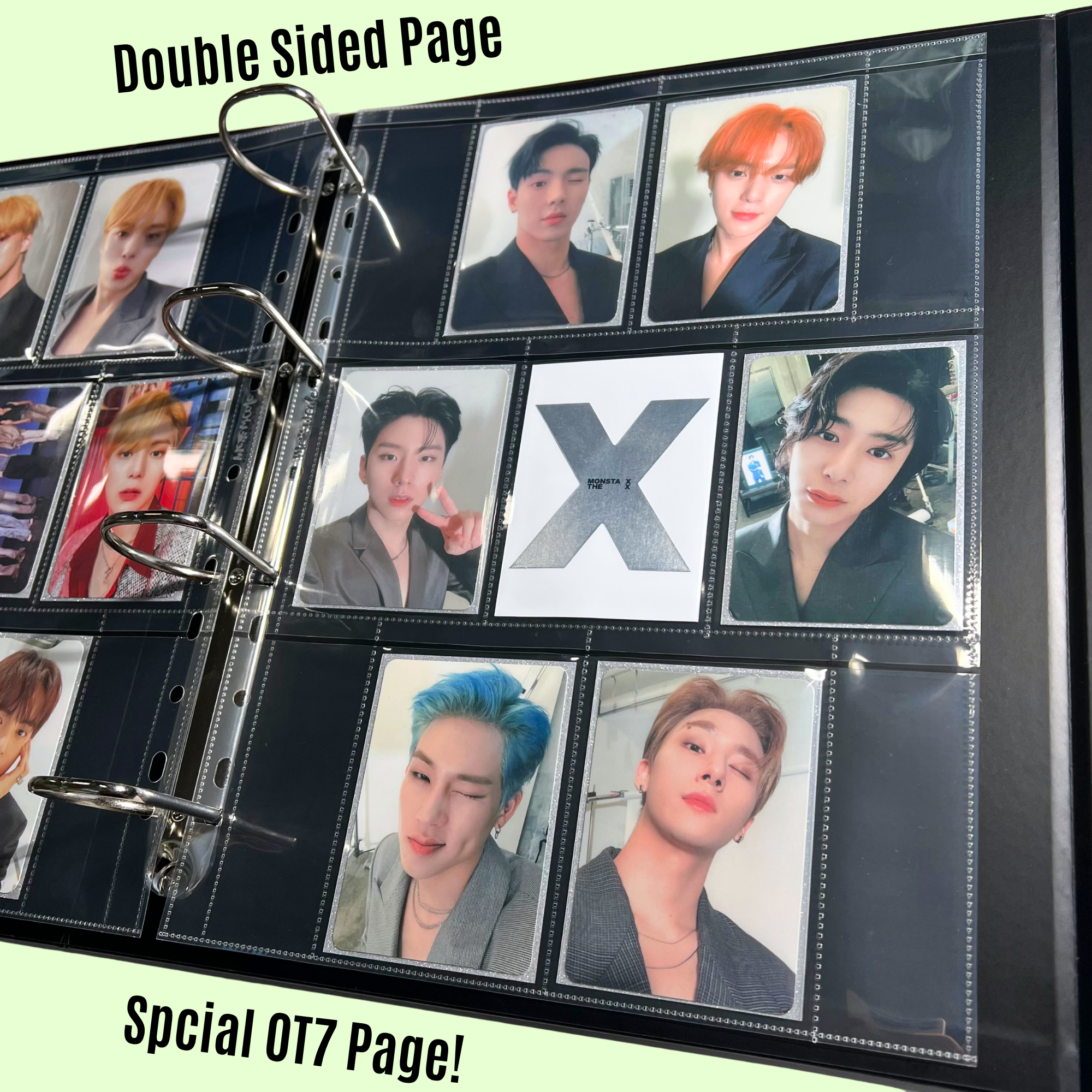 [Double Sided] K-KEEP [A4 PLUS] -  7 Pocket Standard (71x94mm) - 11 Holes Premium Binder Pages, 100 Micron Thick, High Definition (Pack of 10) - (W-26) Fits Monsta X, Pokemon, 66x91mm Dragon Shield Sleeve