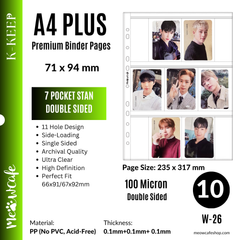 [PRE ORDER][Ship on Aug 30th] [Double Sided] K-KEEP [A4 PLUS] -  7 Pocket Standard (71x94mm) - 11 Holes Premium Binder Pages, 100 Micron Thick, High Definition (Pack of 10) - (W-26) Fits Monsta X, Pokemon, 66x91mm Dragon Shield Sleeve