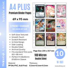 [Soft Glow Series][Side-Loading][Double Sided] K-KEEP [A4 PLUS] - 9 Pocket Standard (69x95mm) - 11 Holes Premium Binder Pages (Pack of 10)  Fits Pokemon, Magic, One Piece TCG Cards in 66x91mm / 67x92mm Sleeves W-961