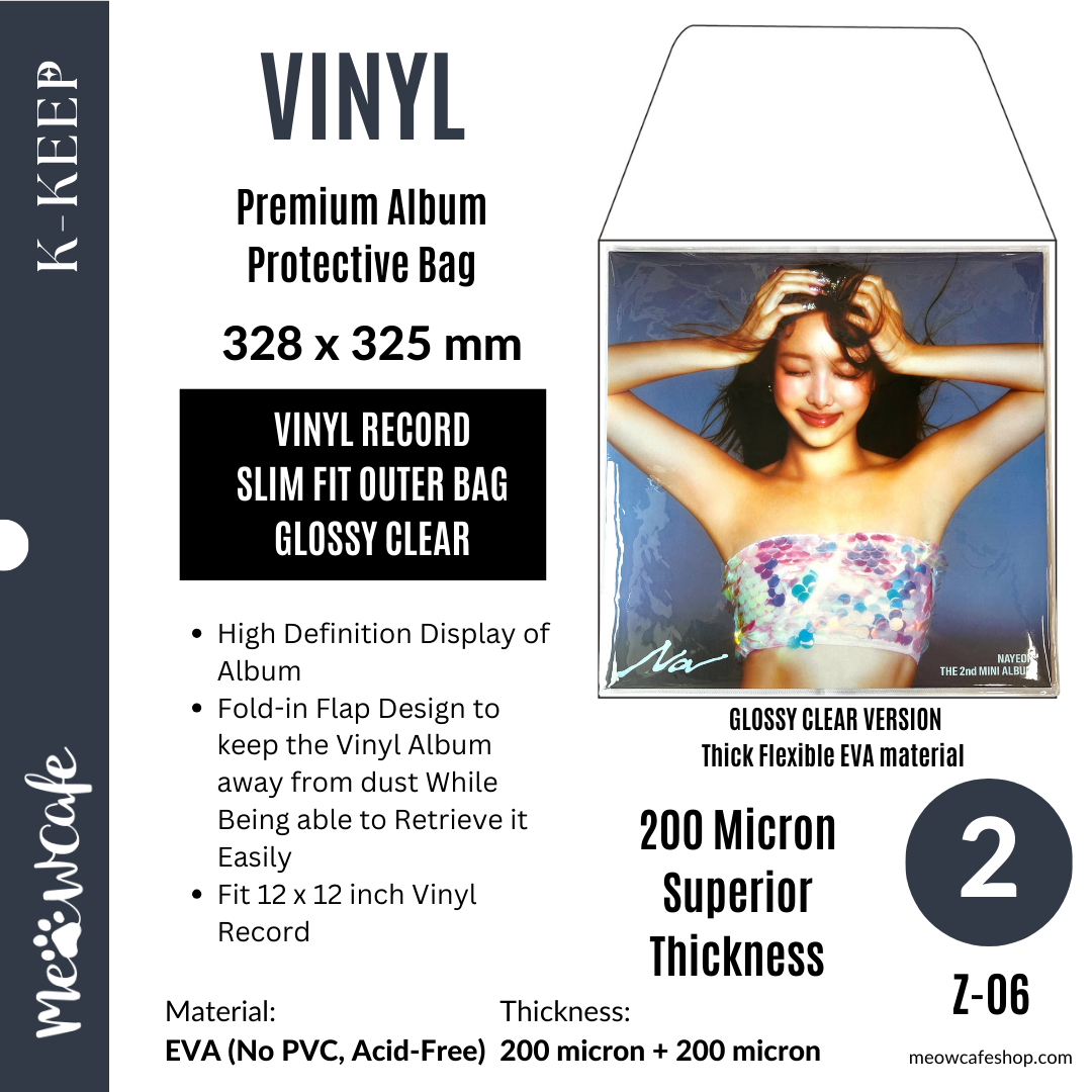 [Vinyl Slim Fit] Premium Fold-in Vinyl Protection Outer Bag | 200 Micron Superior Thickness, High Clarity, EVA Material - Glossy Version