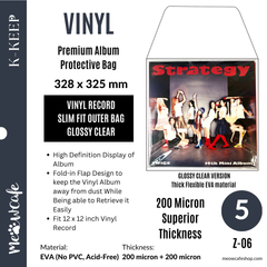 [Vinyl Slim Fit] Premium Fold-in Vinyl Protection Outer Bag | 200 Micron Superior Thickness, High Clarity, EVA Material - Glossy Version