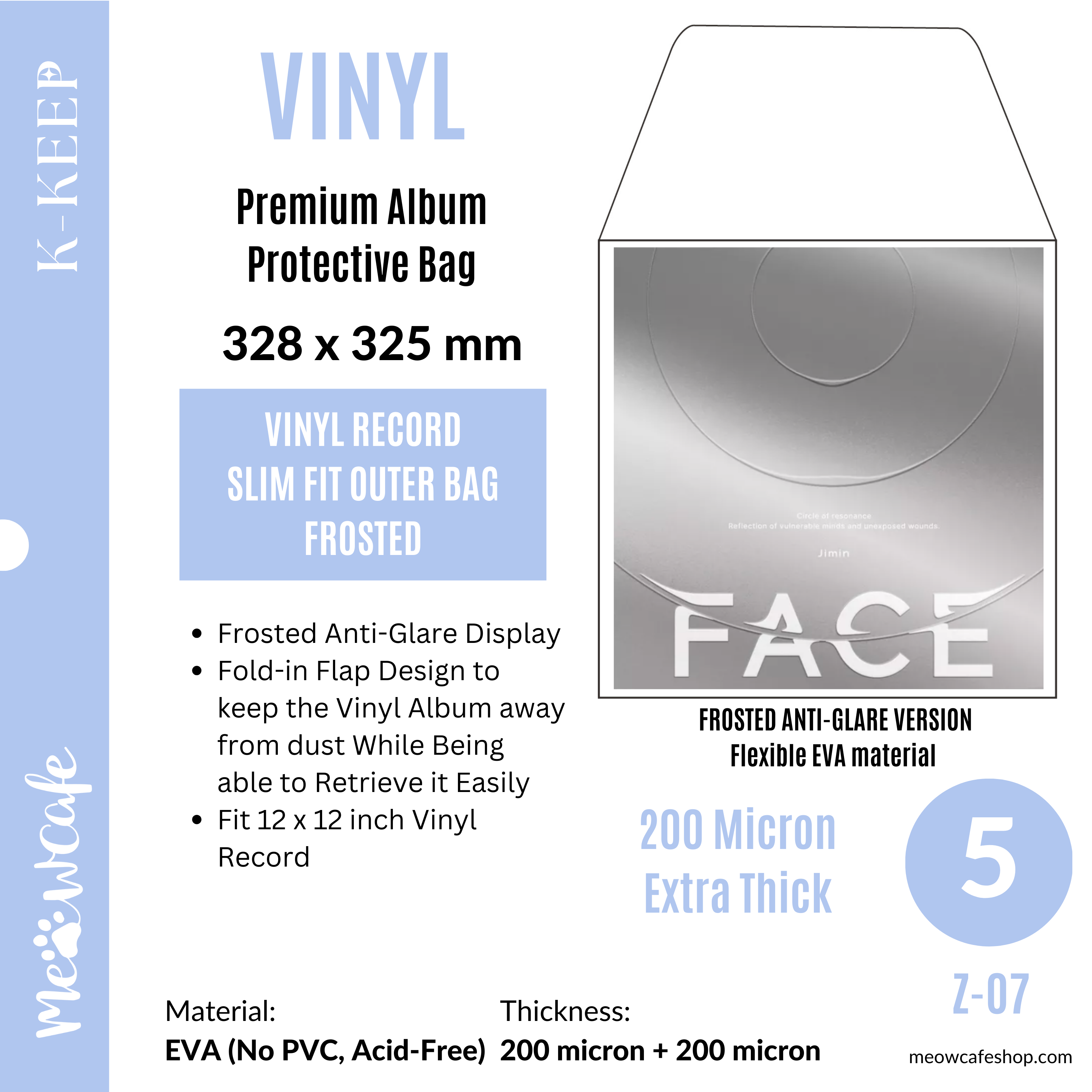 [Vinyl Slim Fit] Premium Fold-in Vinyl Protection Outer Bag | 200 Micron Superior Thickness, High Clarity, EVA Material - Frosted Version