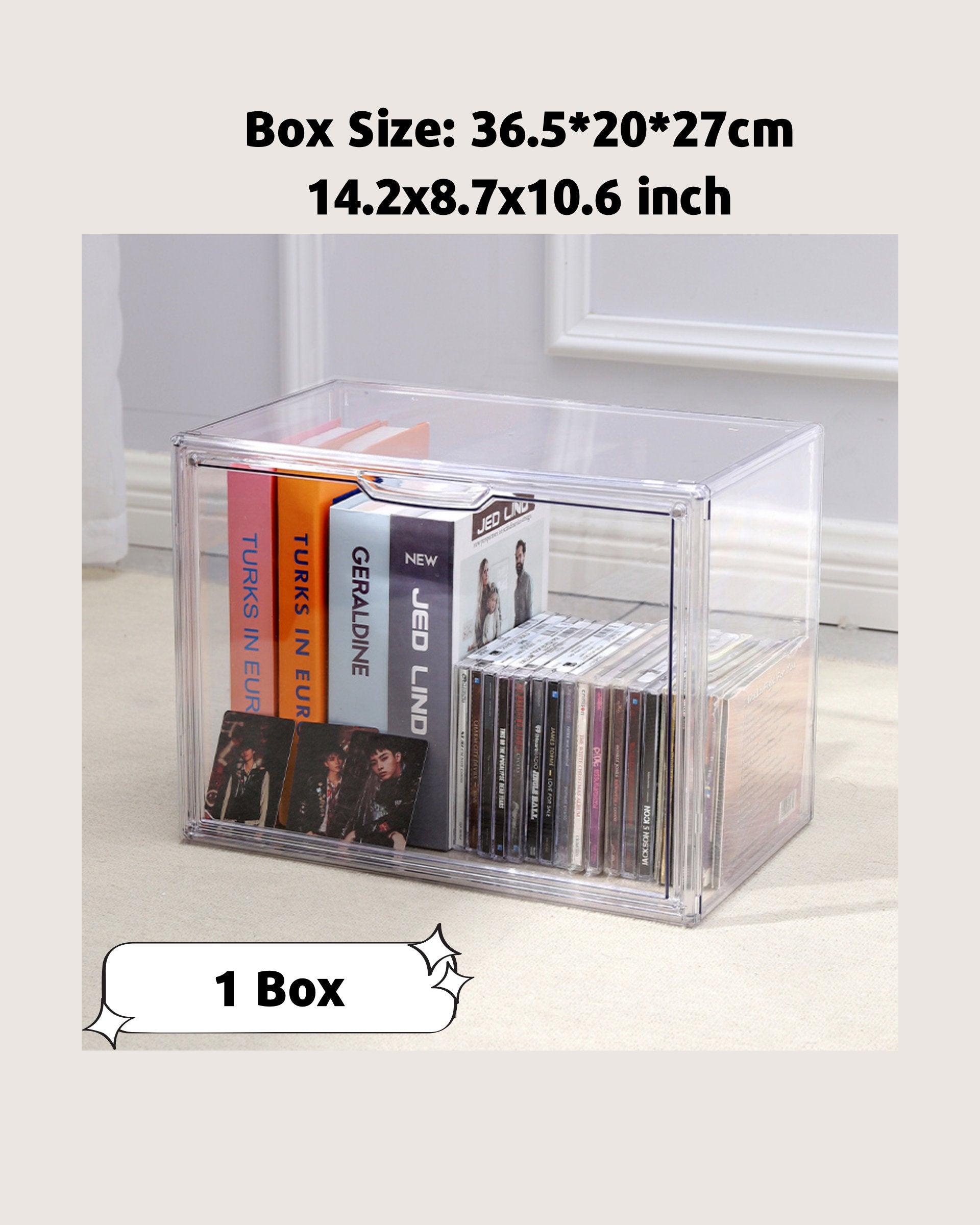 Premium Acrylic Kpop Album CD Display Case | Stackable Clear Dustproof Large Capacity Box Kpop Storage Organizer with Magnetic Front Door