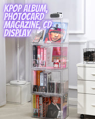 Premium Acrylic Kpop Album CD Display Case | Stackable Clear Dustproof Large Capacity Box Kpop Storage Organizer with Magnetic Front Door