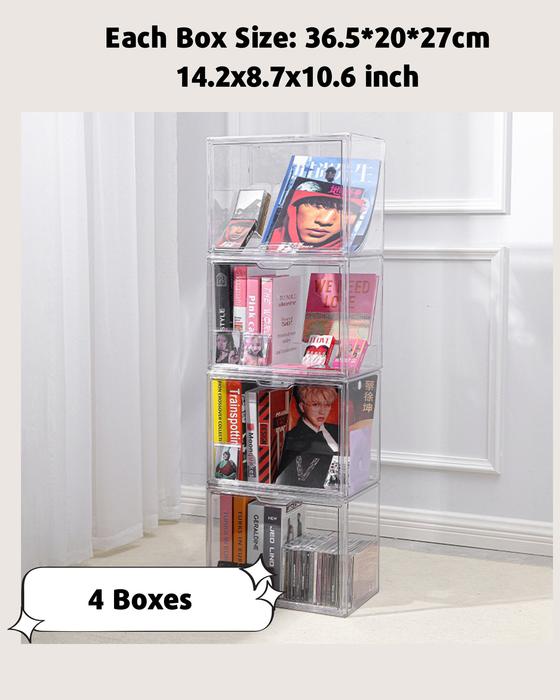 Acrylic Bookcase Desktop Book Organizer Transparent Dustproof