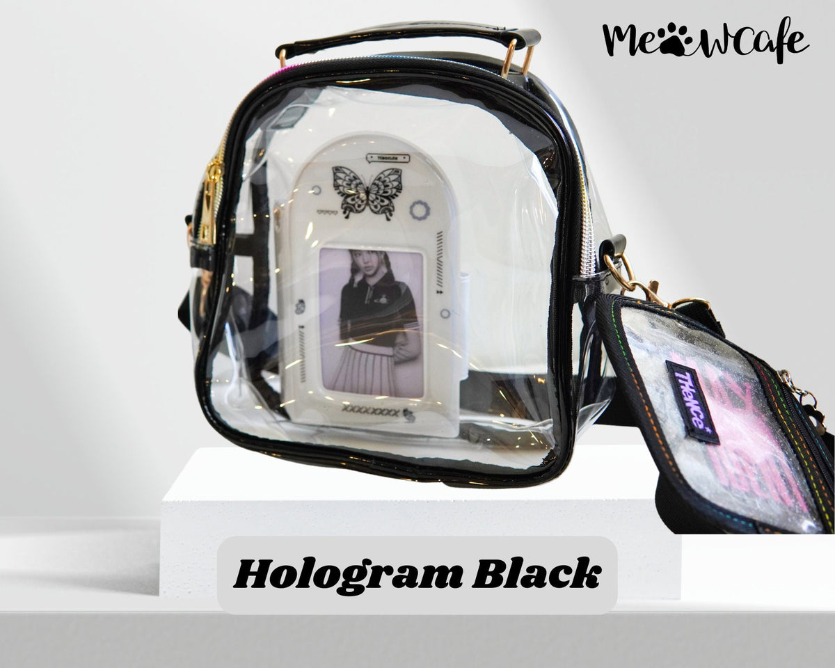 Clear Kpop Concert Bag | Stadium Approve Crossbody Kpop Merch Hologram Silver Black Game Day Bag Cute Adjustable Strap Gifts for Kpop Stan